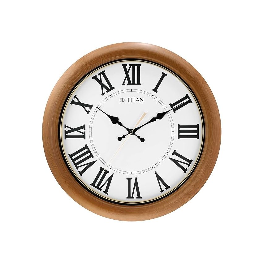 Titan Contemporary Brown Analog Wall Clock with Silent Sweep Technology - 42 Cm X 42 Cm (Large),Plastic