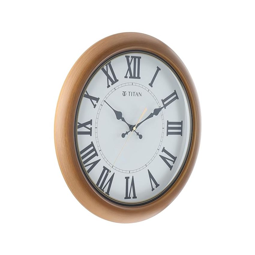 Titan Contemporary Brown Analog Wall Clock with Silent Sweep Technology - 42 Cm X 42 Cm (Large),Plastic