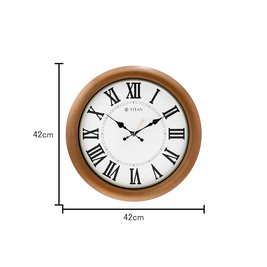 Titan Contemporary Brown Analog Wall Clock with Silent Sweep Technology - 42 Cm X 42 Cm (Large),Plastic