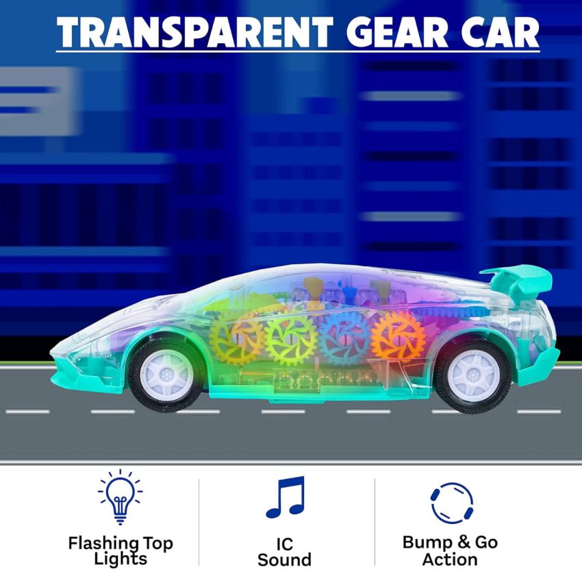 Cable World® 3D Car with 360 Degree Rotation, Gear Simulation Mechanical Car, Sound & Light Toys for Kids Boys & Girls (Multi Color) (Multi Design)
