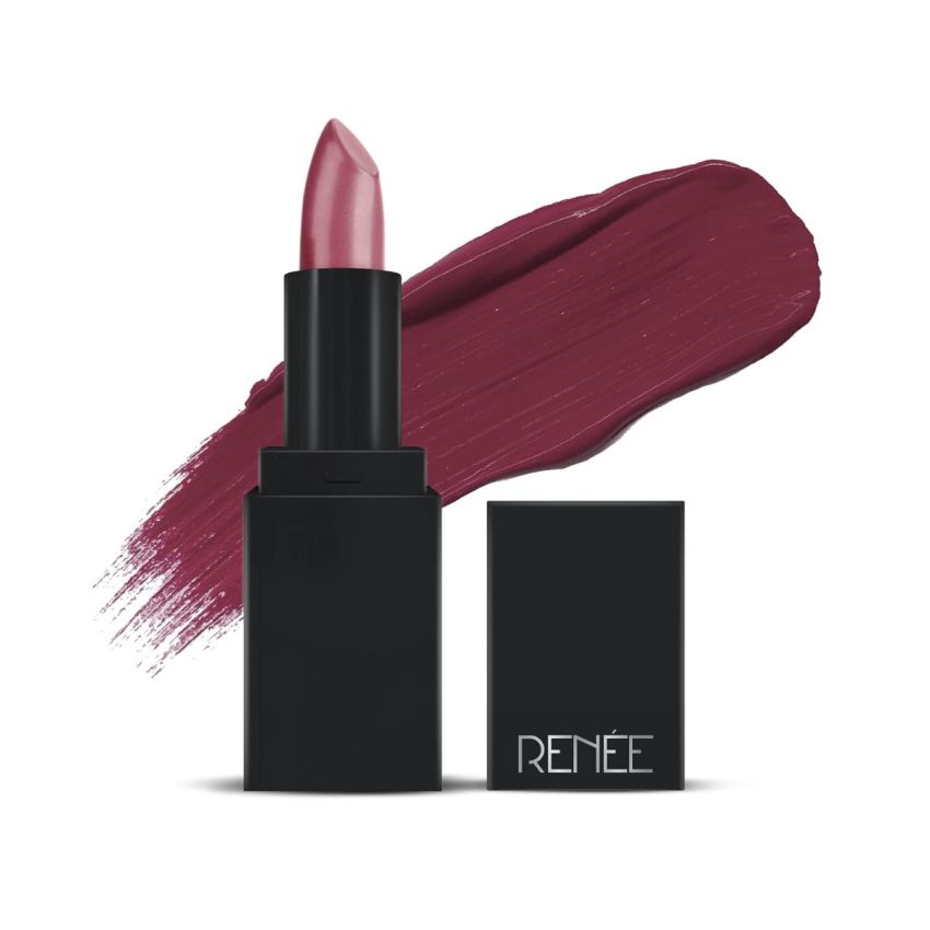 RENEE Creme Mini Lipstick Pout In Plum 1.65gm| Long Lasting Creamy Finish| Enriched with Jojoba Oil, Keeps Lips Hydrated & Nourished| Travel Friendly