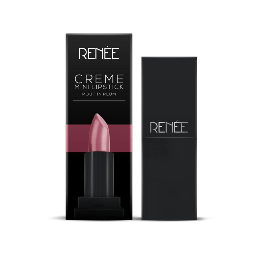 RENEE Creme Mini Lipstick Pout In Plum 1.65gm| Long Lasting Creamy Finish| Enriched with Jojoba Oil, Keeps Lips Hydrated & Nourished| Travel Friendly