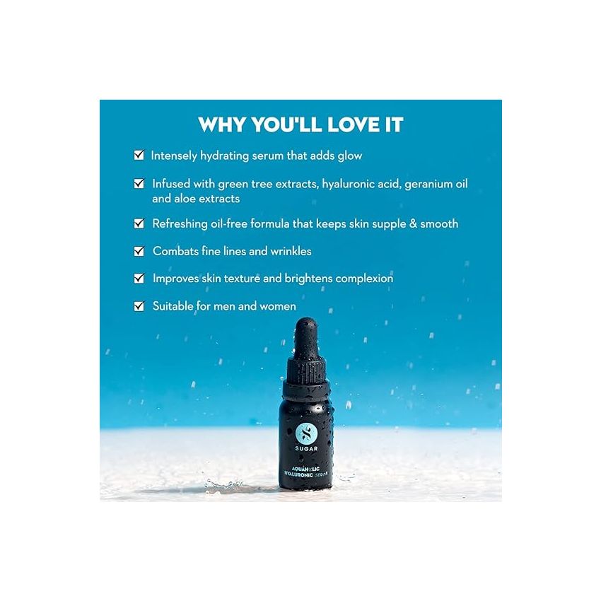 SUGAR Cosmetics - Aquaholic Hyaluronic Serum - Hydrating Serum Infused With Hydraulic Acid - For Firmer, Smoother and Plumper Looking Skin