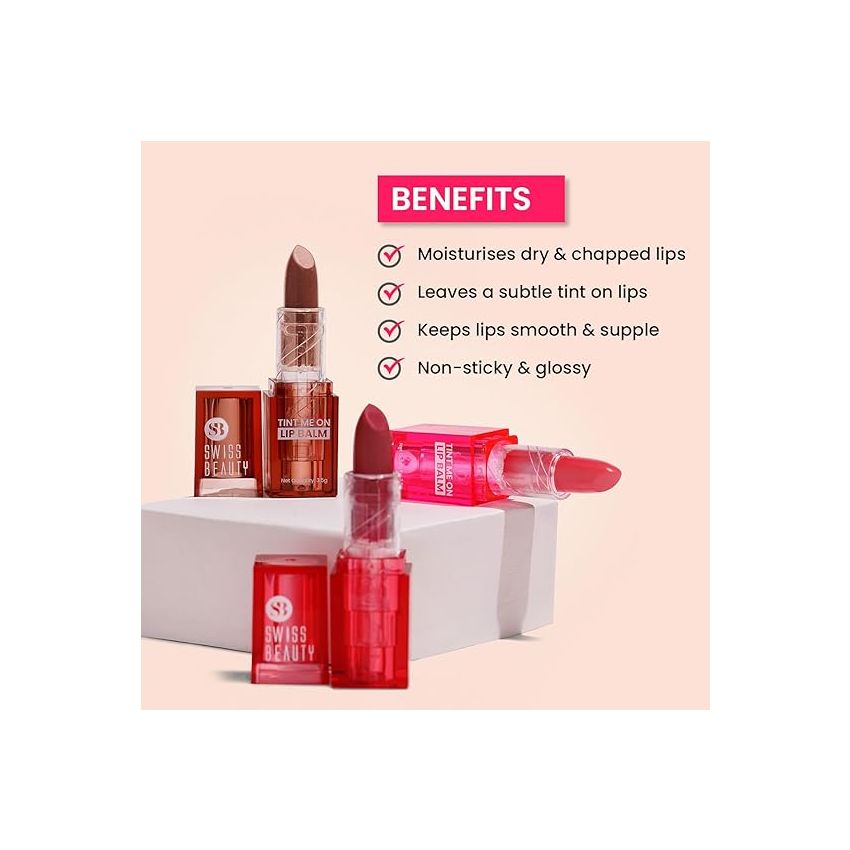 Swiss Beauty Tint Me On Lip Balm | Moisturises lips | Tinted Lip Balm | Shade - Cupcake Pink, 3.5gm