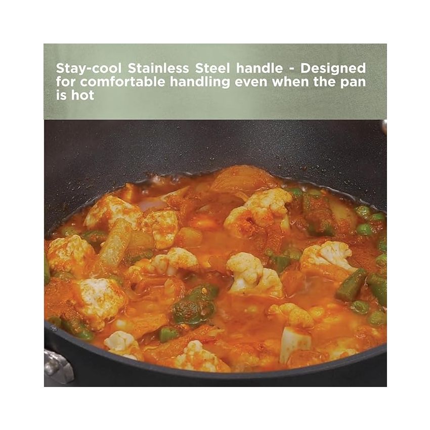 Hawkins Futura Pro 2.5 Litre Deep-Fry Pan, Nonstick Kadhai with Stainless Steel Handles and Stainless Steel Lid, Balck (PNK25S)