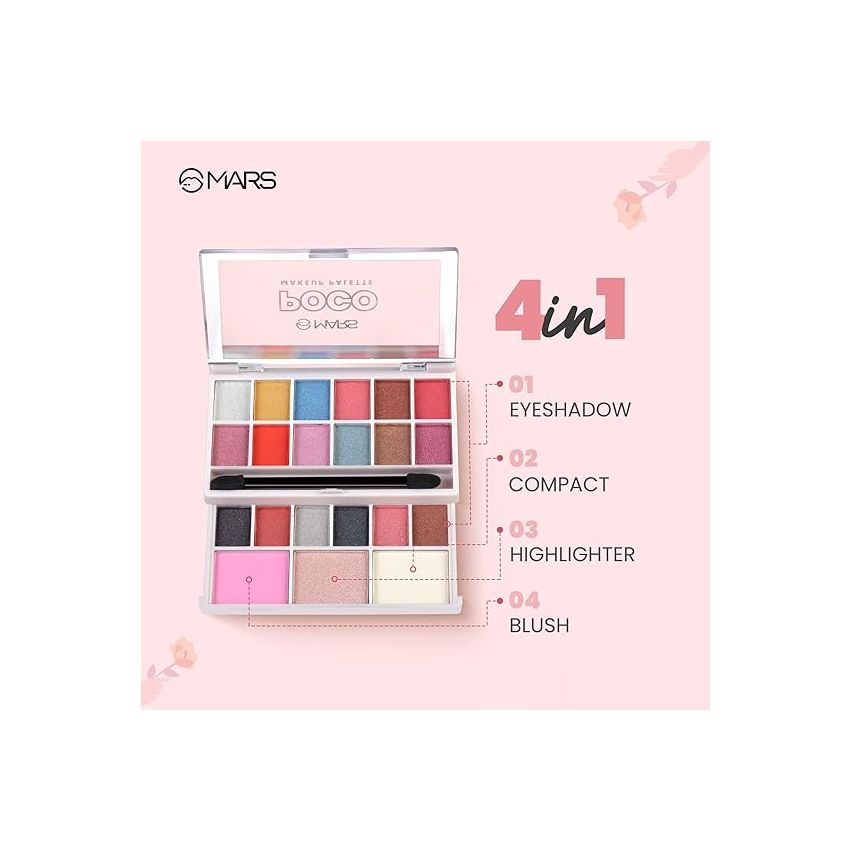 MARS Poco Face Makeup and eyeshadow Palette with Slider Case | Free Applicator | Long Wearing | Highly Pigmented and Easy to Blend | 21 Shades 01-Multicolor (20g)