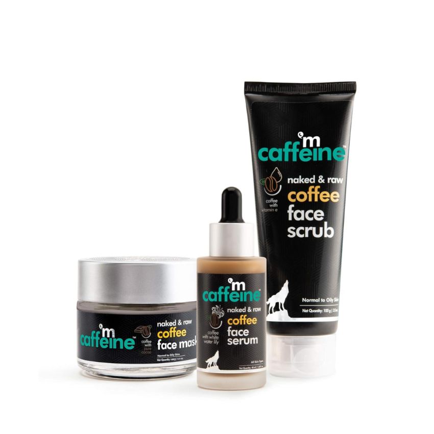 mCaffeine Coffee Skin De tan & Glow Kit | Free Multipurpose Teal Pouch | Exfoliates, Unclogs Pores, De tan | Face Scrub, Face Mask | Paraben & SLS Free