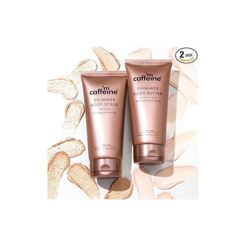 mCaffeine Shimmer Body Polishing Kit | Shimmer Body Scrub with Coffee & Shimmer Body Butter with Cocoa Butter | For Illuminizing Soft Shimmer & Glowing Skin