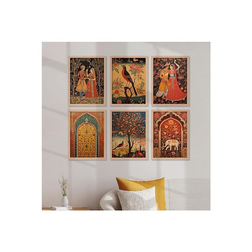 Kotart Premium Digital Madhubani Paintings with Frame for Living Room Bedroom Office Room Decor - Pack of 6 (10x13) (Combo04)-Polystyrene Polystyrene