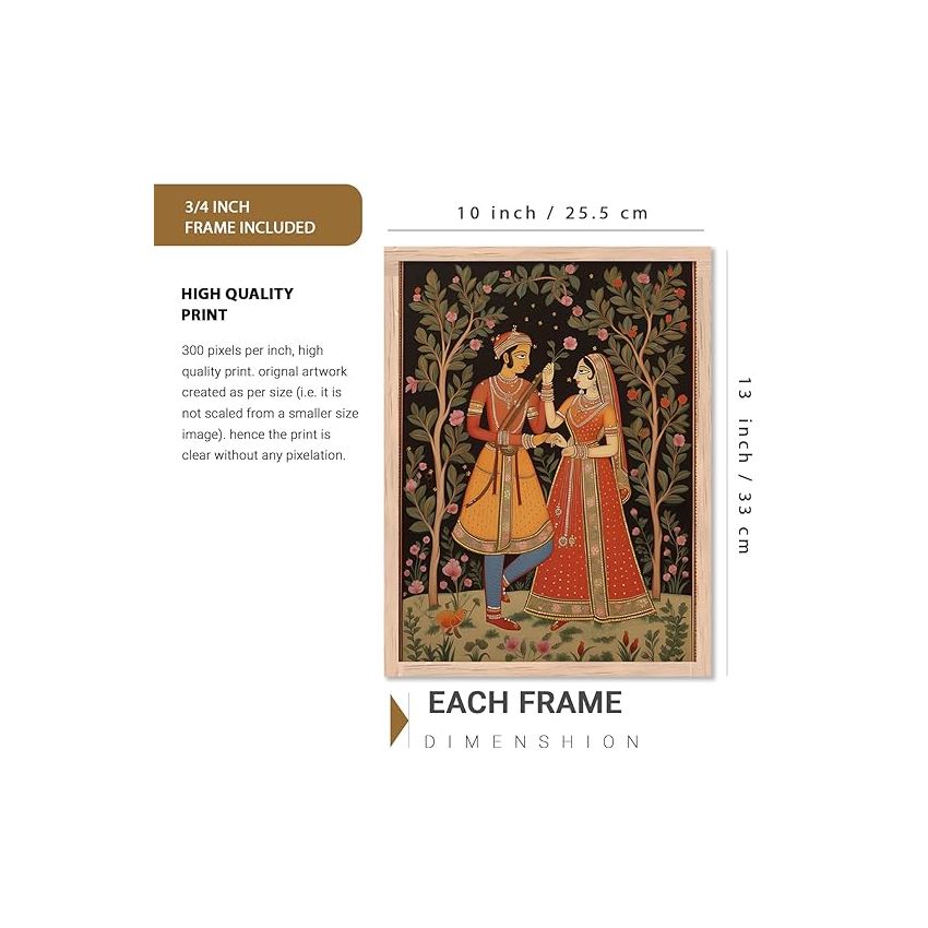 Kotart Premium Digital Madhubani Paintings with Frame for Living Room Bedroom Office Room Decor - Pack of 6 (10x13) (Combo04)-Polystyrene Polystyrene