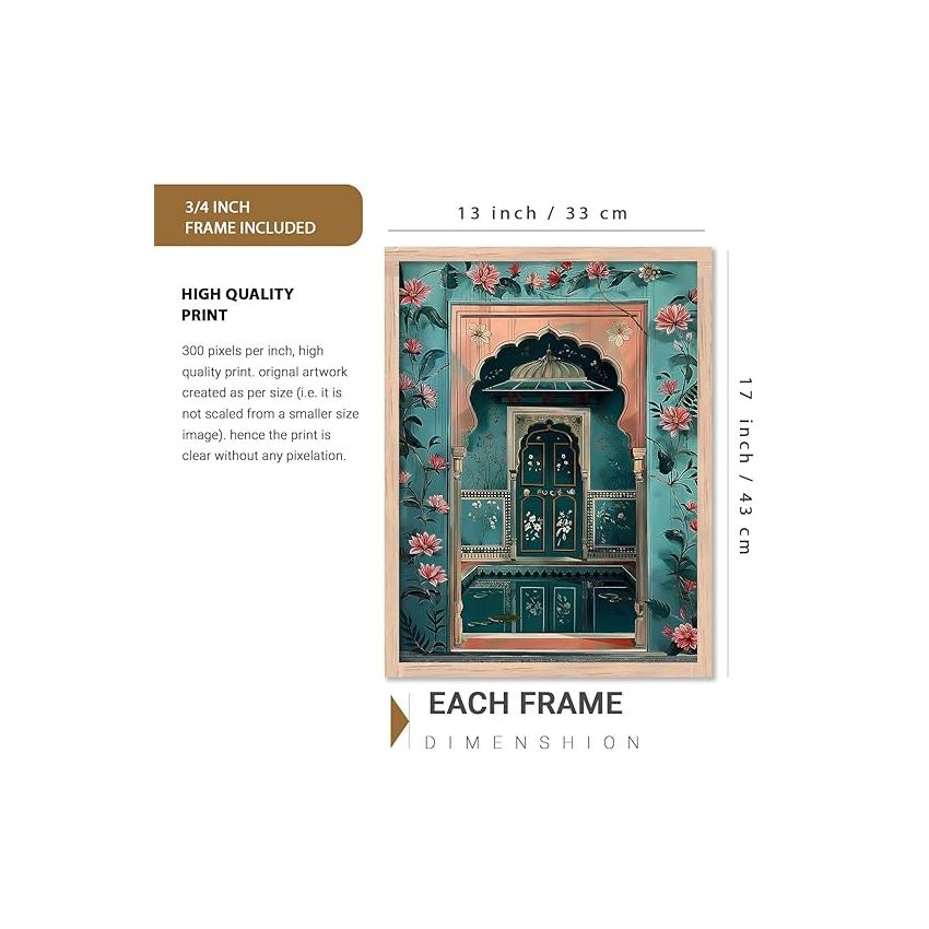 kotart Polystyrene-Painting For Wall Hanging|Traditional Indian Art Pichwai Wall Décor Paintings|Traditional Wall Poster With Frames Set Of 6 (13X17 Inch, D)