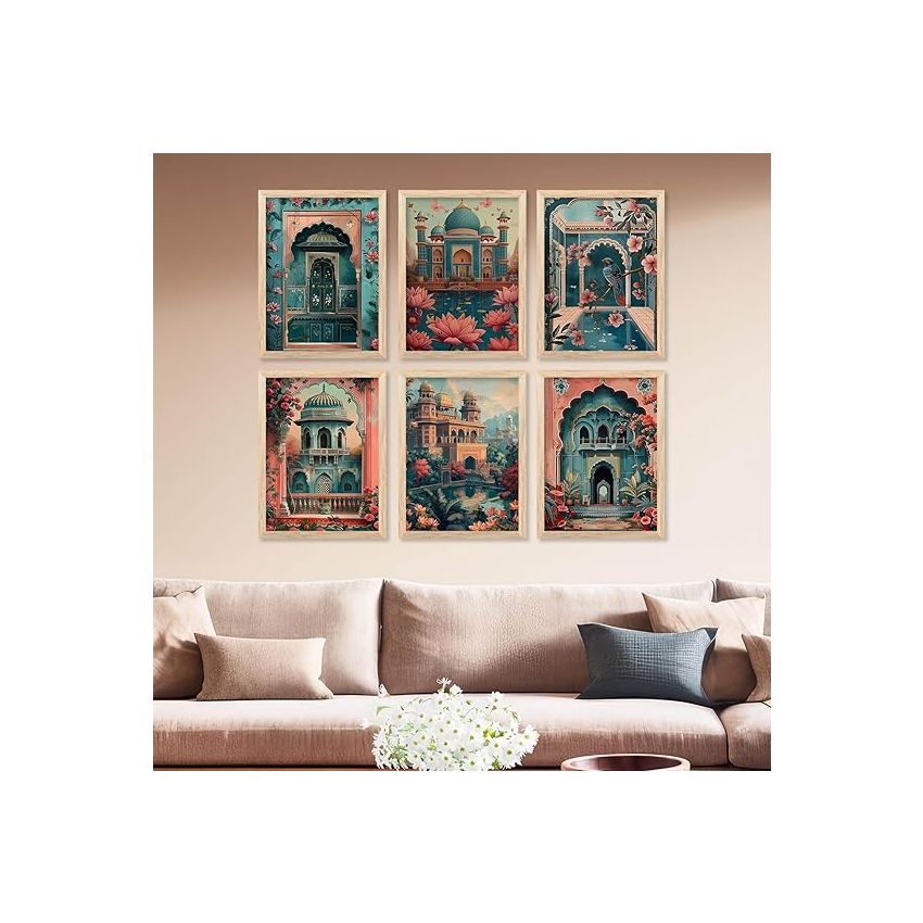 kotart Polystyrene-Painting For Wall Hanging|Traditional Indian Art Pichwai Wall Décor Paintings|Traditional Wall Poster With Frames Set Of 6 (13X17 Inch, D)
