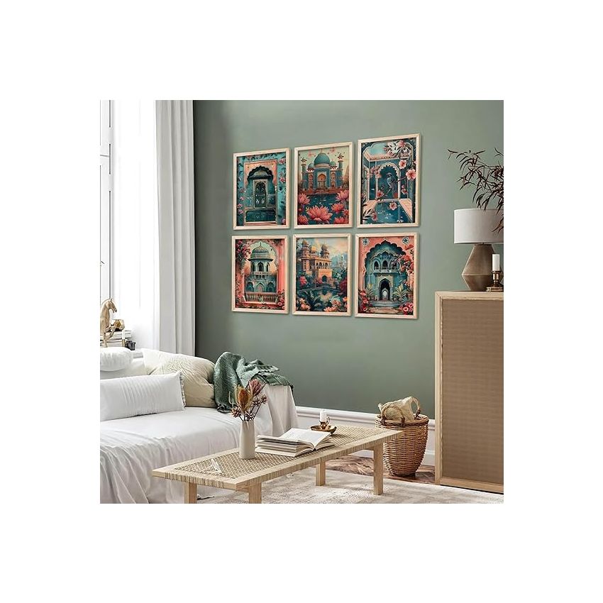 kotart Polystyrene-Painting For Wall Hanging|Traditional Indian Art Pichwai Wall Décor Paintings|Traditional Wall Poster With Frames Set Of 6 (13X17 Inch, D)