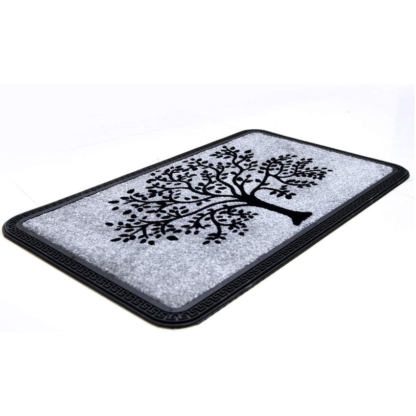Onlymat Polypropylene Rectangular Doormat With Anti-Skid Rubber Back For Indoor,Outdoor,Patio,Home And Office,Weatherproof,Large,And Thick Entryway Rug With Black And Grey Tree Design(75X 45Cm)