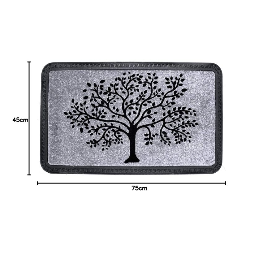 Onlymat Polypropylene Rectangular Doormat With Anti-Skid Rubber Back For Indoor,Outdoor,Patio,Home And Office,Weatherproof,Large,And Thick Entryway Rug With Black And Grey Tree Design(75X 45Cm)