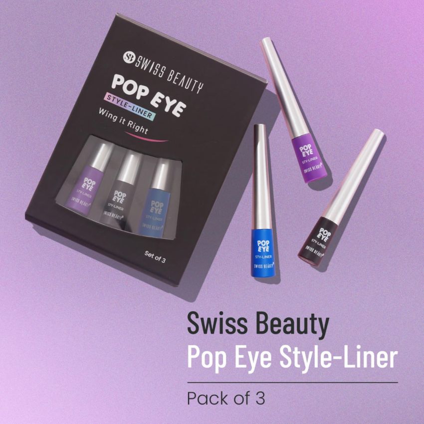 Swiss Beauty Pop Eye Sheer Finish Style-Liner Pack of 3 (Multicolor)