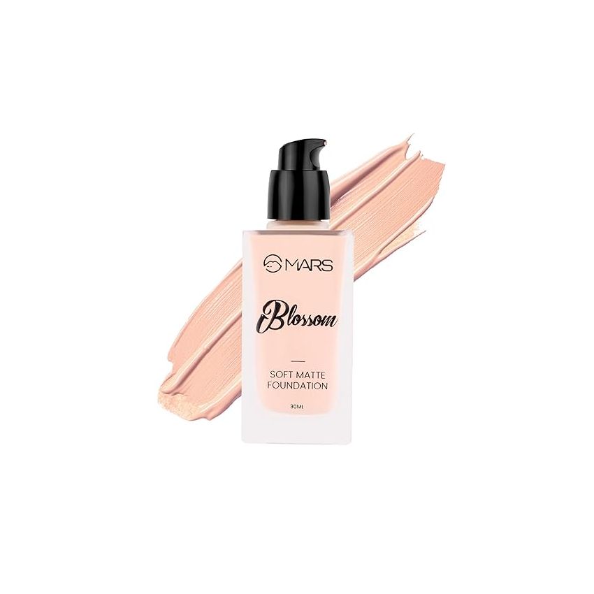 MARS Blossom Soft Matte Full Coverage Foundation Lotion For All Skin Types|Blendable And Buildable|Flawless Base Full Coverage Foundation For Face Makeup(30 Ml)(01-Porcelain),Pack Of 1