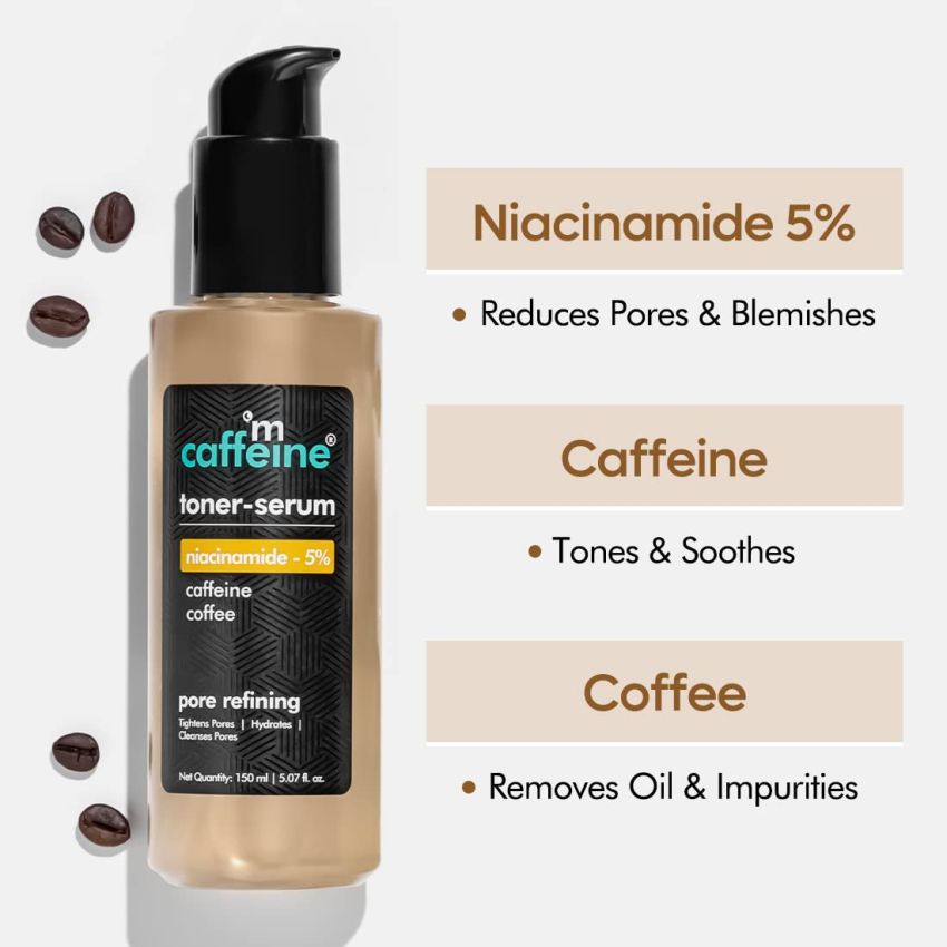 mcaffeine 5% Niacinamide 2 In 1 Toner-Serum With Coffee For Pore Refining|Fades Blemishes, Tightens & Cleanses Pores|24 Hrs Hydration|Lightweight Face Toner For Women & Men - 150 Ml, Pack of 1