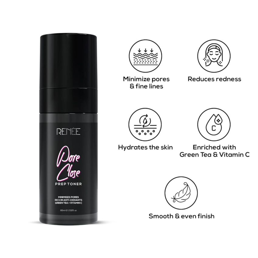 RENEE Pore Close Prep Toner, Minimize Pores, Fine Lines | Reduces Redness, Soothes & Hydrates Facial Skin, 60ml