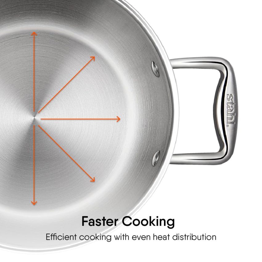 Stahl Artisan Triply Stainless Steel Sauce Pot/Casserole with lid, Induction Pot, Briyani Pot/Handi, 5.1 L, 24 cm