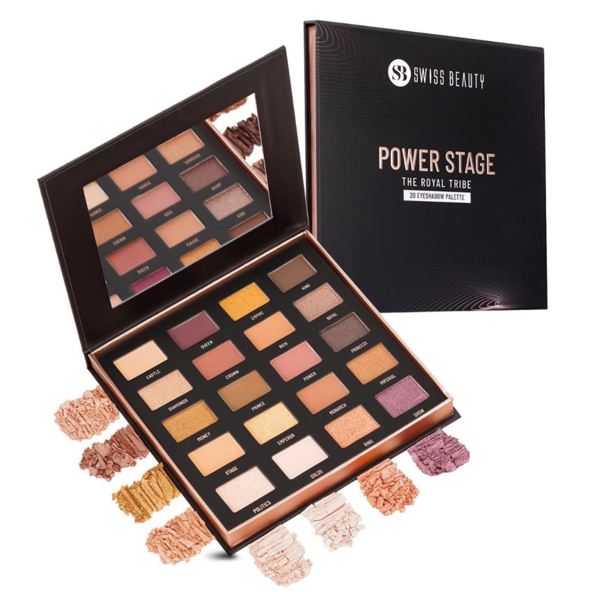 Swiss Beauty Power Stage Eyeshadow Palette with 20 pigmented shades | Blend of Matte and shimmers eye makeup palette | Shade- Royal Tribe, 25g