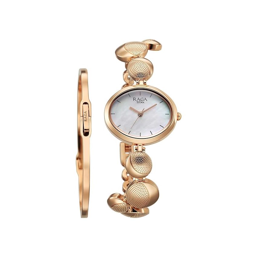 Titan Raga Power Pearls Quartz Analog Mother of Pearl Dial Metal Strap Watch for Women-NS2721WM01F/NT2721WM01F