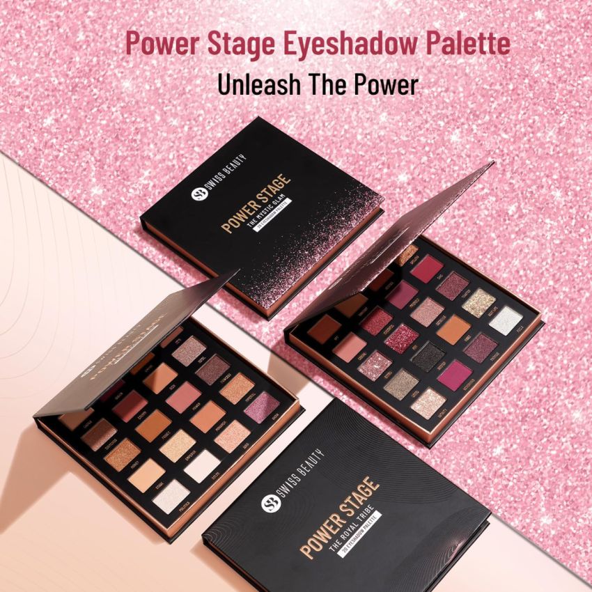 Swiss Beauty Power Stage Eyeshadow Palette with 20 pigmented shades | Blend of Matte and shimmers eye makeup palette | Shade- Royal Tribe, 25g