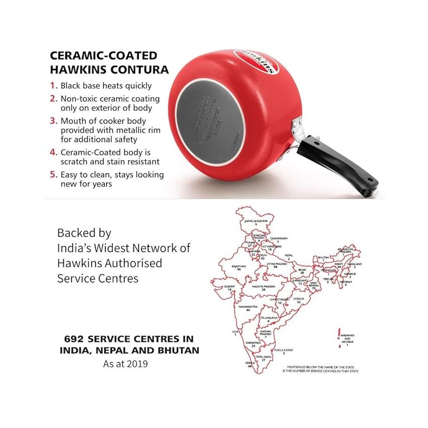 Hawkins 3 Litre Contura Pressure Cooker, Ceramic Coated Handi Inner Lid Cooker, Tomato Red (CTR30)