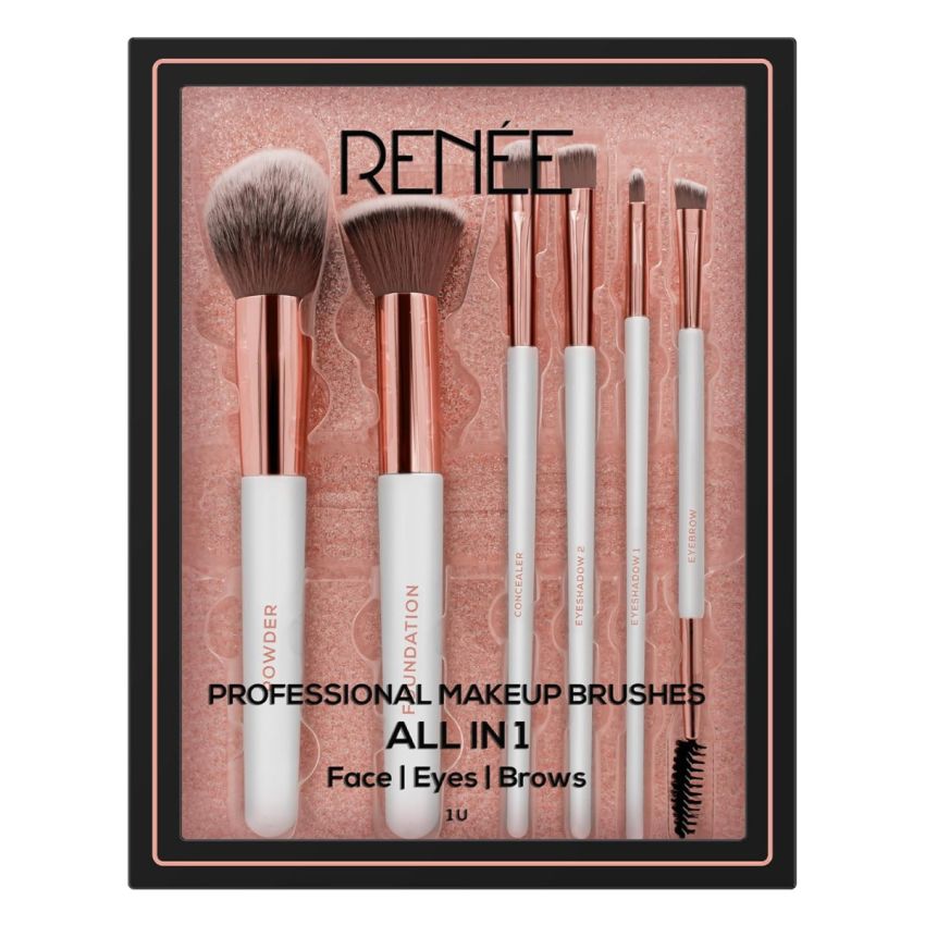 RENEE All In 1 Professional Makeup Brush Set of 6, Premium Easy To Hold & Precise Application For Face, Eyes & Brows | Cruelty Free & Uniquely Designed Super Soft Bristles For Unparalleled Precision