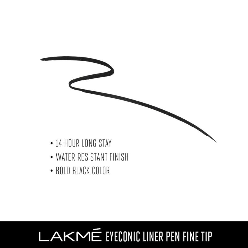 Lakme Eyeconic Liquid Eye Liner Pen, Black, Long Lasting Matte Waterproof Liner with Fine Tip for Precision - Smudge Proof Eye Makeup for 14 hrs, 1 ml