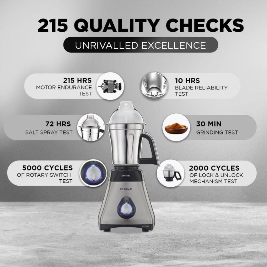 Preethi Steel Supreme MG 208 750Watt Mixer Grinder Silver/Black