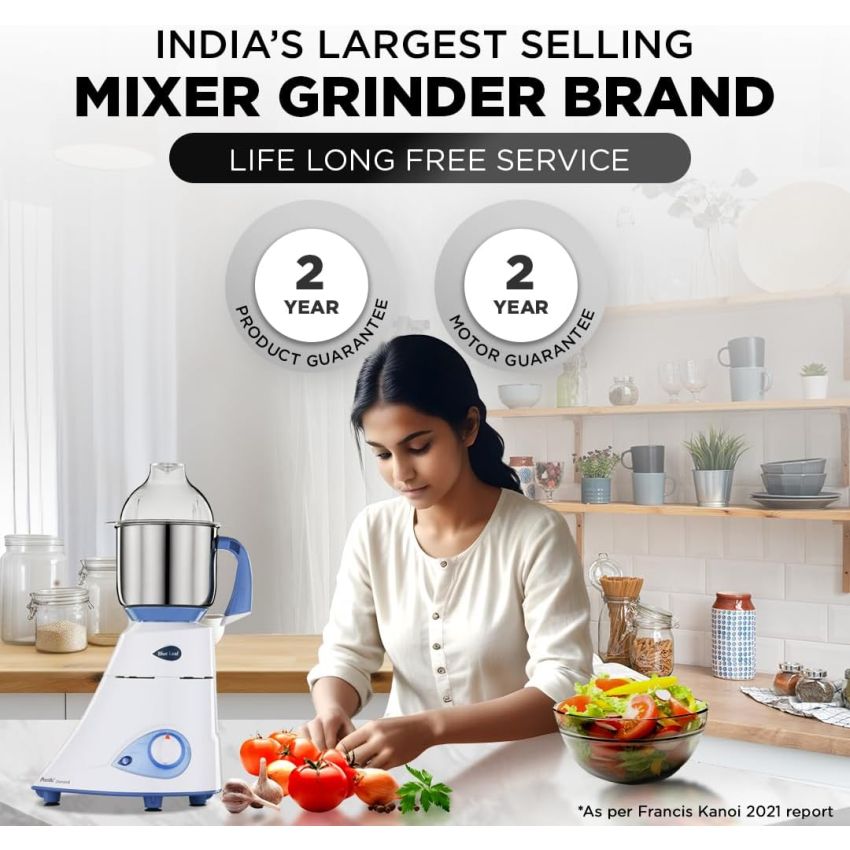Preethi Blue Leaf Diamond MG-214 Mixer Grinder 750 Watt (Blue/White) 3 Jars