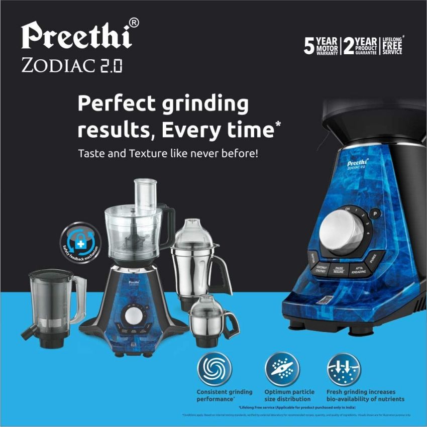 Preethi Zodiac 2.0 MG235 Mixer Grinder, 750 Watt with 4 jars Black