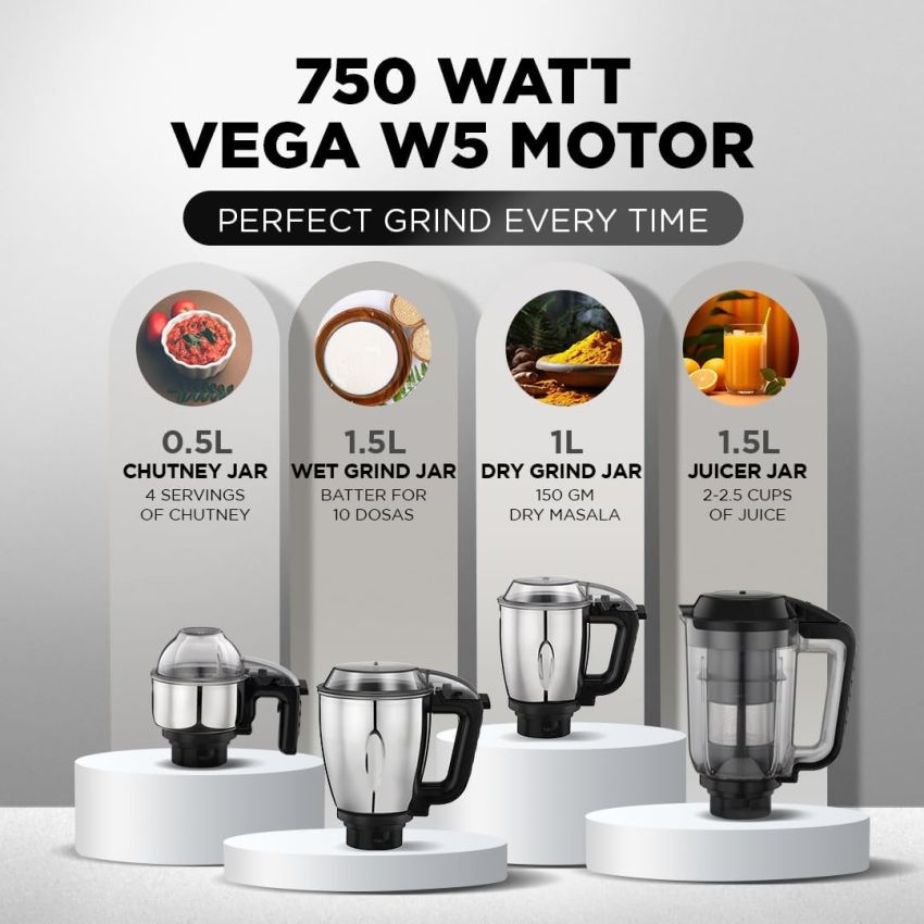Preethi Zodiac Cosmo MG 236 Mixer Grinder+ Food Processor 750 Watt 5 Jars Black