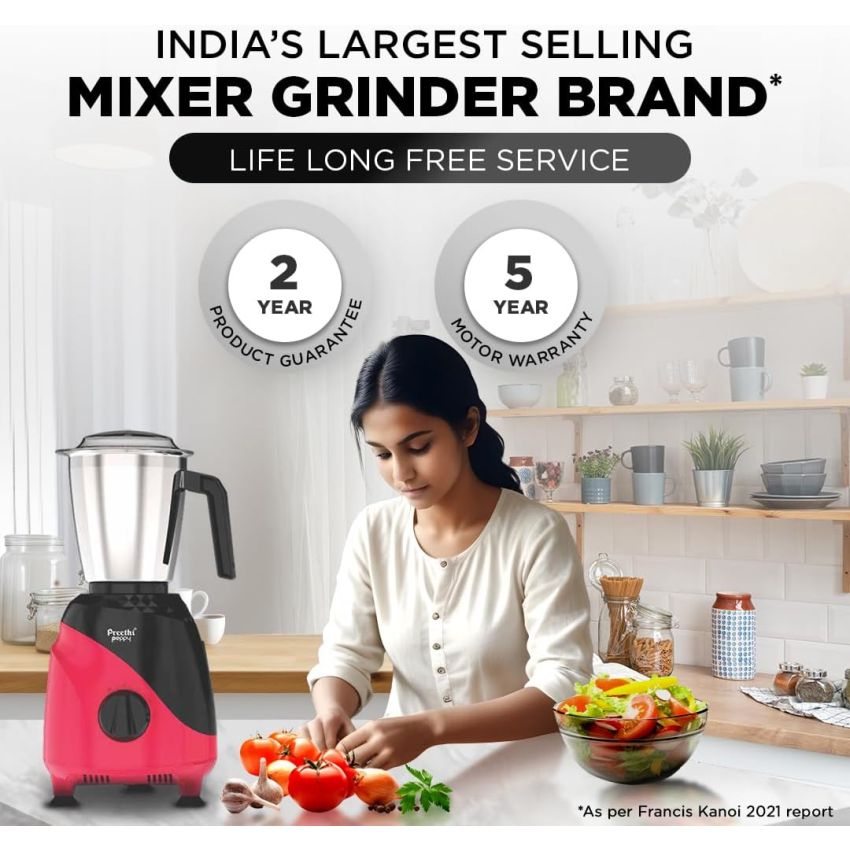 Preethi Peppy MG 245 Mixer Grinder 750 Watt Mixie, 3 jars Black/Red 