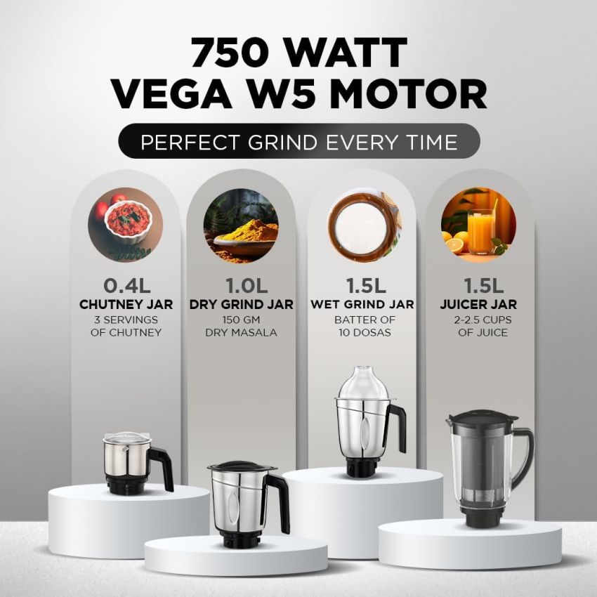 Preethi Galaxy Plus MG 250 Mixer Grinder 4 Jars 750 Watt Mixier Black