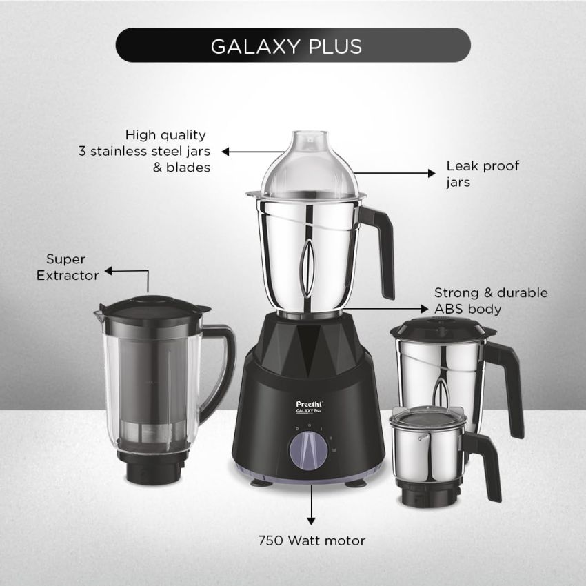 Preethi Galaxy Plus MG 250 Mixer Grinder 4 Jars 750 Watt Mixier Black