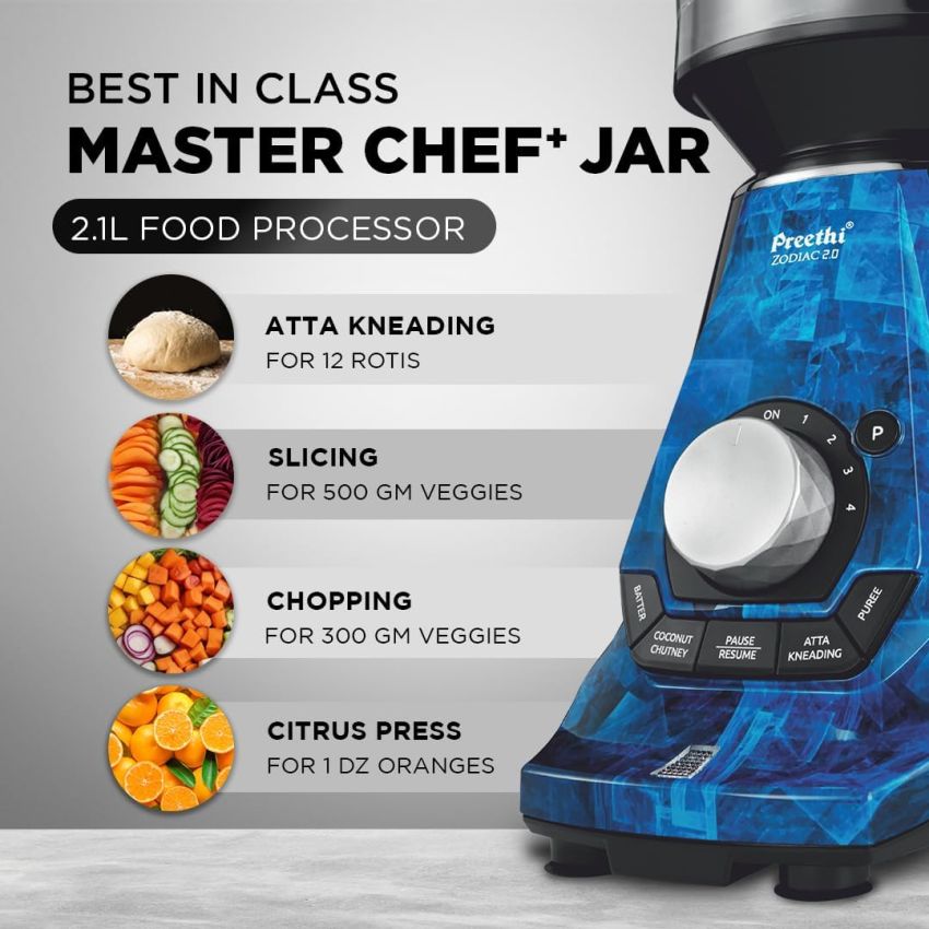 Preethi Zodiac 2.0 1000 Watt Mixer Grinder + Food Processor 4 Jars MG 255