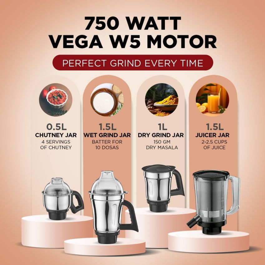 Preethi Zodiac Black Mixer Grinder 5 Jars 750 Watt MG 261