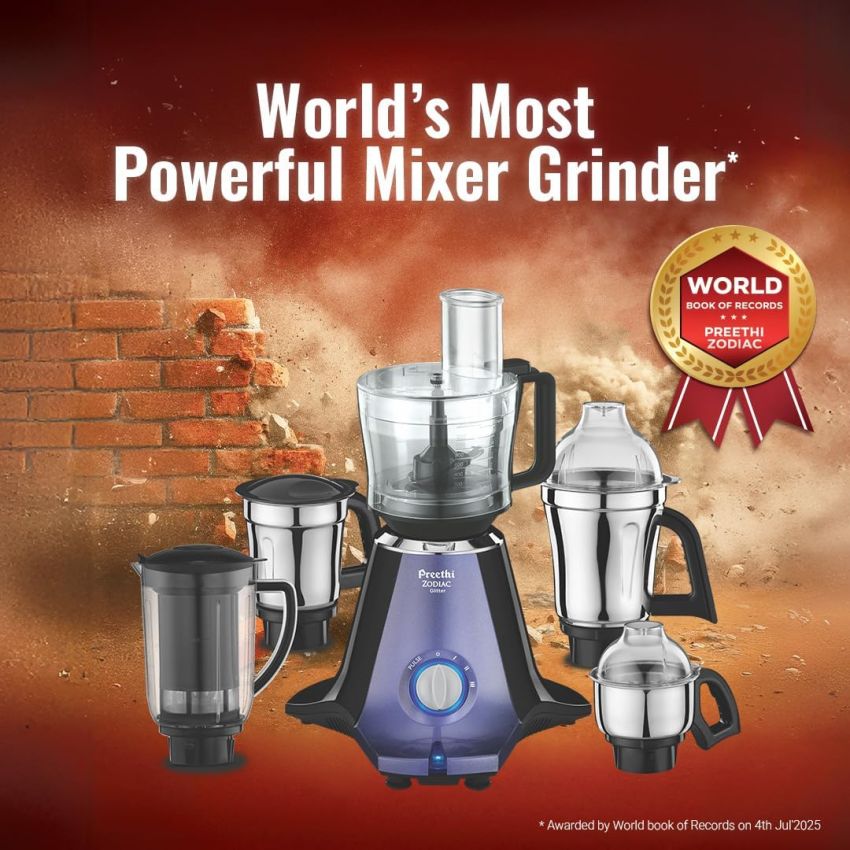 Preethi Zodiac Glitter MG 264 Mixer Grinder 750 Watt, 5 Jars Lavender/Black