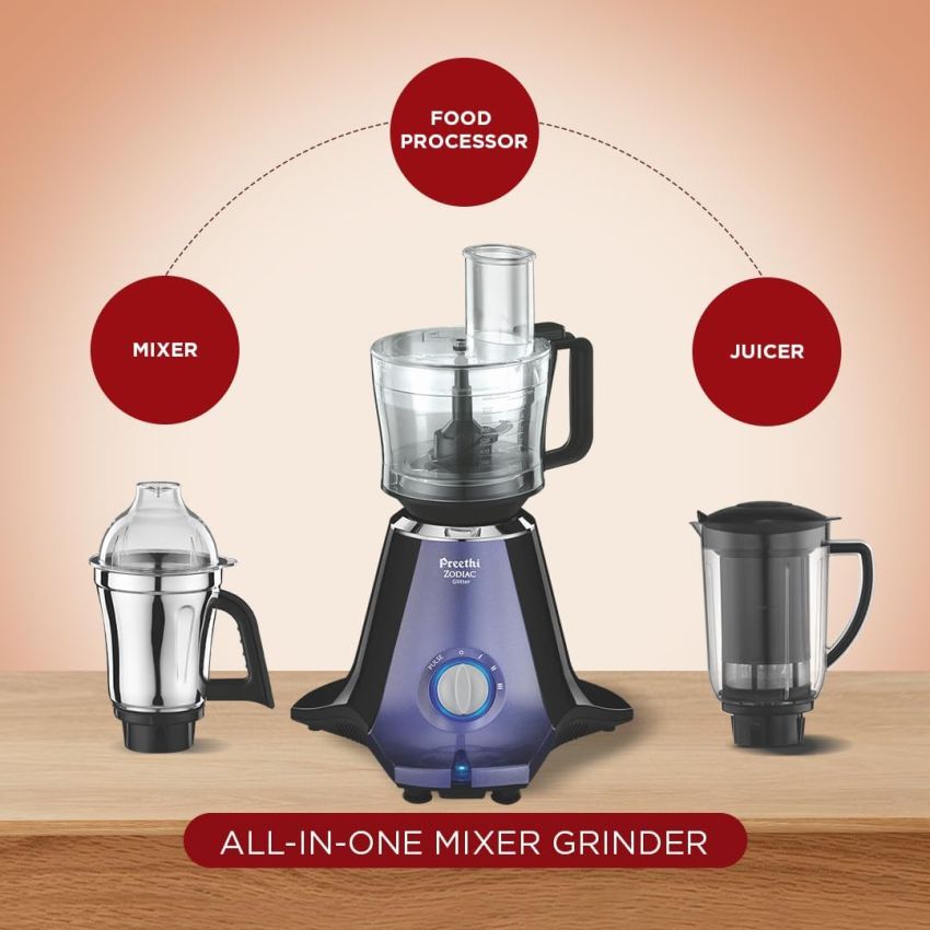 Preethi Zodiac Glitter MG 264 Mixer Grinder 750 Watt, 5 Jars Lavender/Black