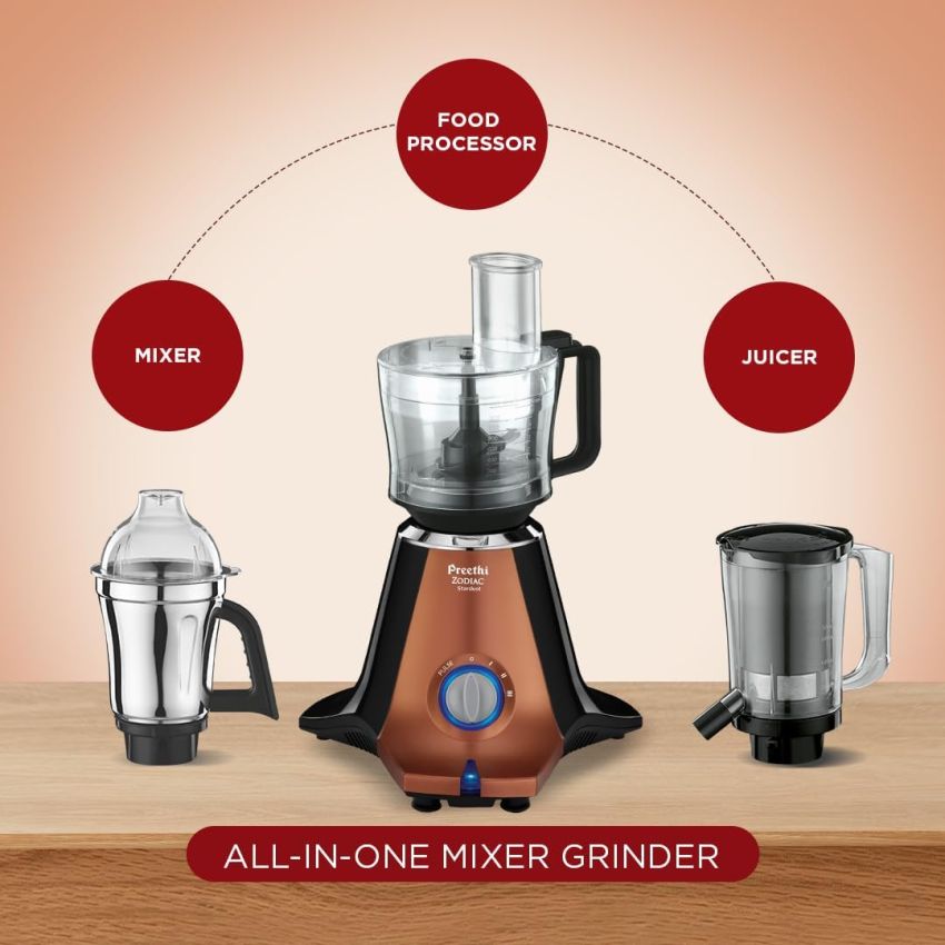 Preethi Zodiac Stardust Mixer Grinder 5 Jars 750 Watt Black/Copper MG 265