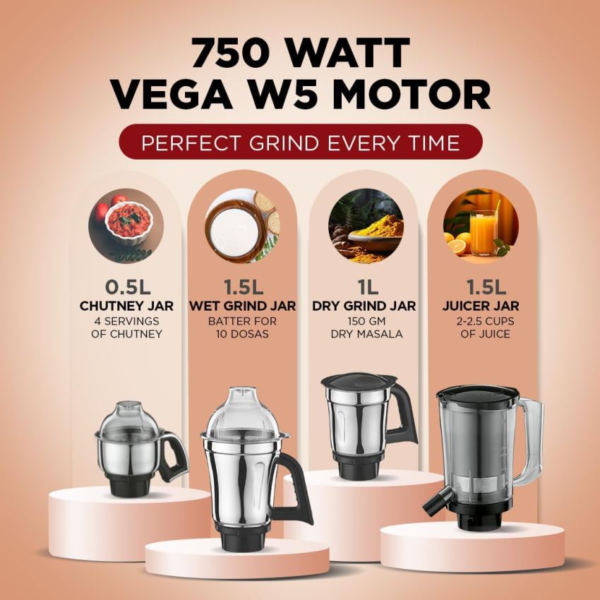Preethi Zodiac Stardust Mixer Grinder 5 Jars 750 Watt Black/Copper MG 265