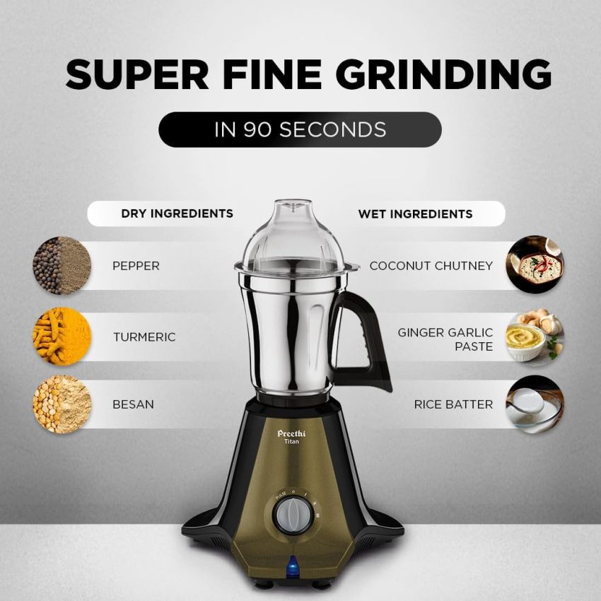 Preethi Titan MG-283 Mixer Grinder 1000W Watt 3 Jars Black 