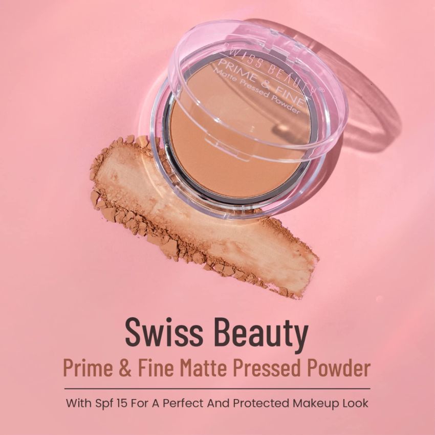 Swiss Beauty Prime & Fine Matte Pressed Powder For All Skin Types, Face Makeup, Shade- Natural Beige, 8g