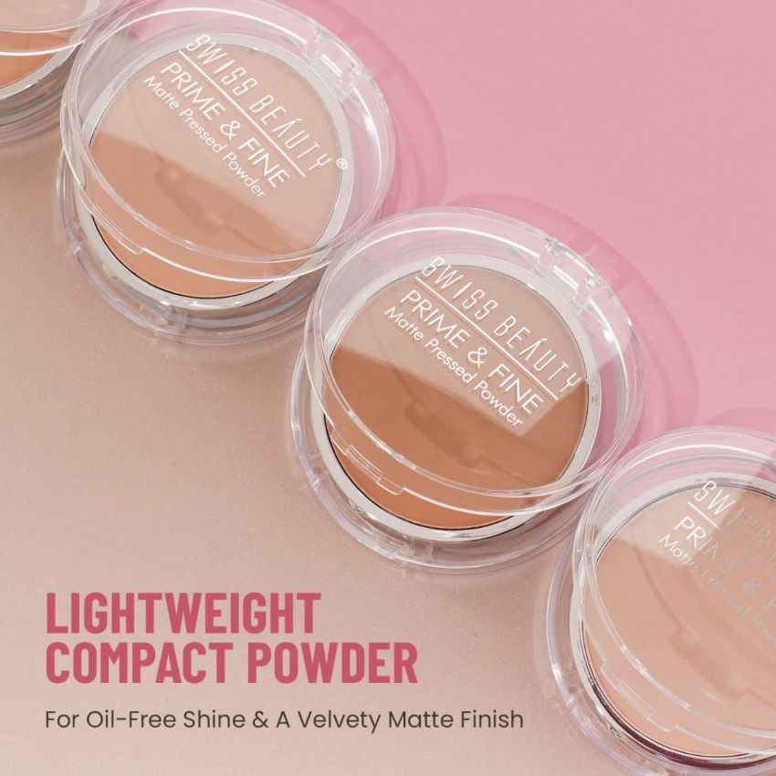 Swiss Beauty Prime & Fine Matte Pressed Powder For All Skin Types, Face Makeup, Shade- Very Natural, 8g
