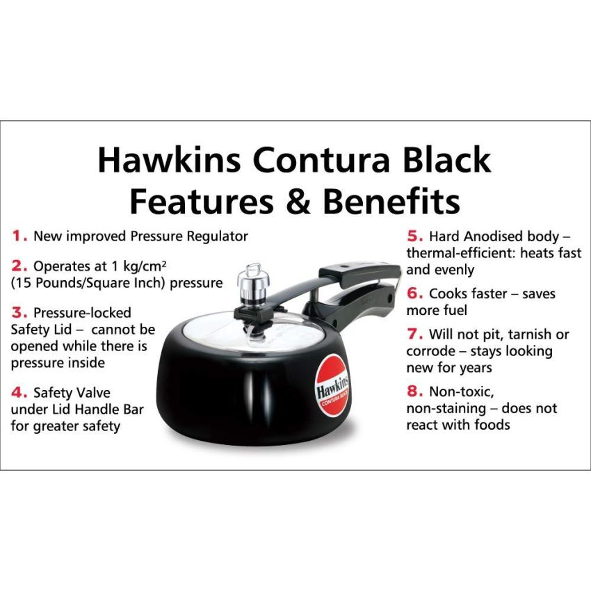 Hawkins Hard Anodised Contura Inner Lid Pressure Cooker Combo Set, Black (3.5 litre and 5 litre)
