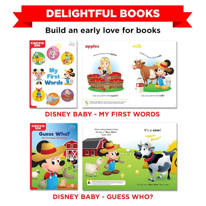 Einstein Box Featuring Disney for 3-Year Old Boys & Girls | Educational Disney Toys/Gifts for 3 Year Old Kids | Board Books and Fun Games Gift Pack | Learning and Educational Gift of Toys and Games |