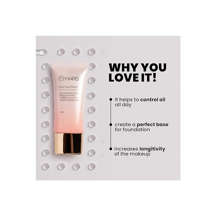 MARS Pore Cure Primer for Face Makeup | Long Lasting & Smooth Base with Oil Control (30ml)