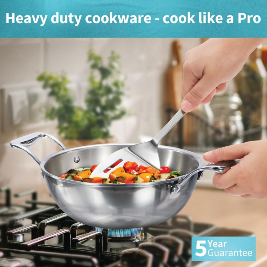Hawkins Pro Triply Stainless Steel Cookware Combo Set (22 cm Fry Pan with LId and 2.5 LTS Kadai with Lid)